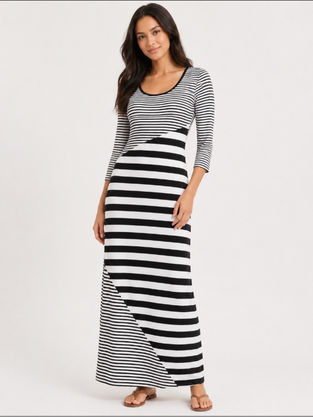 Nordstrom Black & White Mixed-Stripe Scoop Neck Maxi Dress